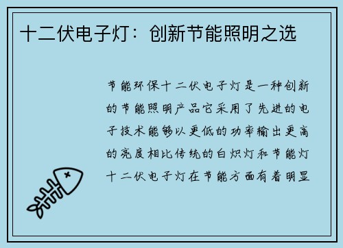 十二伏电子灯：创新节能照明之选